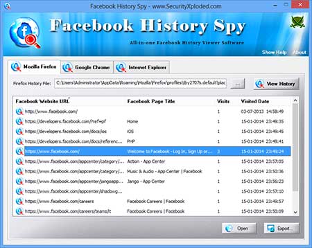 FacebookHistorySpy showing recovered passwords