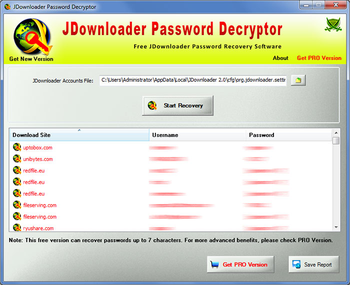 JDownloader Recovered Passwords
