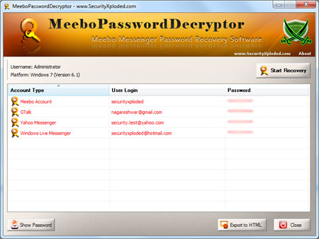 MeeboPasswordDecryptor showing recovered passwords