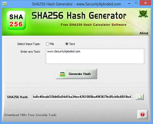 SHA256HashGenerator Screenshot
