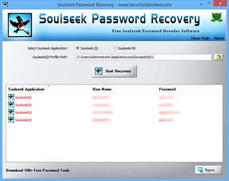 SoulseekPasswordRecovery showing recovered passwords