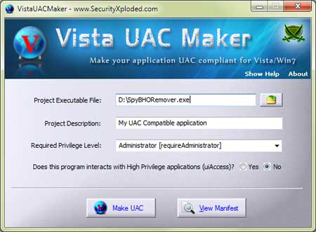 VistaUACMaker Screenshot