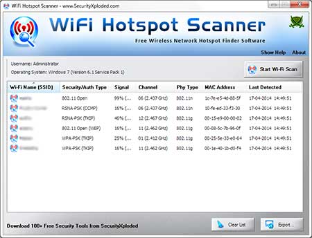 WiFiHotspotScanner showing recovered passwords