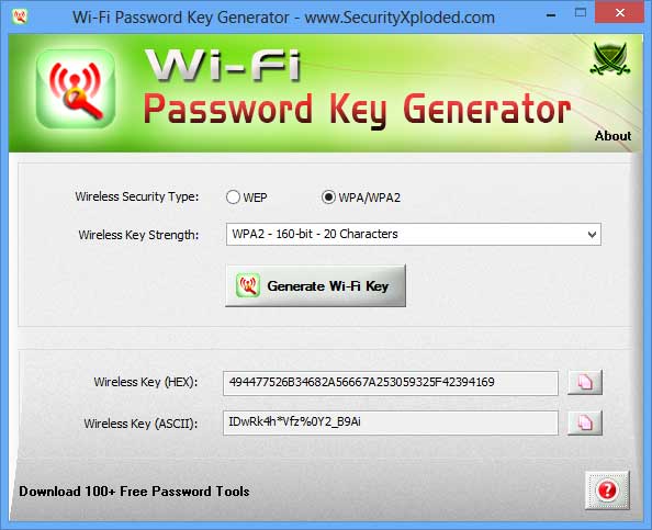 Wi-Fi Password Key Generator : Free Wireless Wep,Wpa,Wpa2,Wpa3 Security Key  Maker Tool | Www.Securityxploded.Com